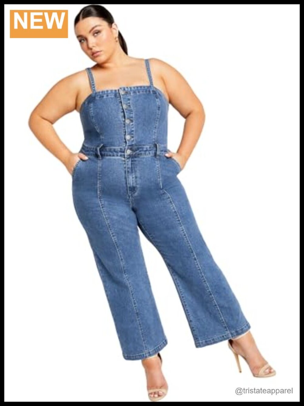 Plus Size Wide Leg Maxi Jumpsuit Stretch Button Front Pockets
